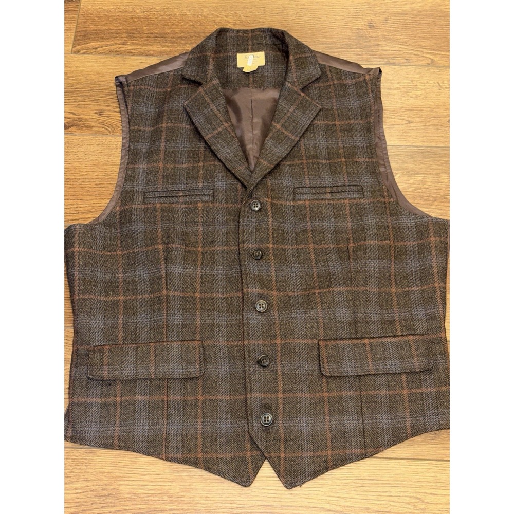 Trevero Three Truths Vest Mens Large L Brown Wool Button Up Lapel Waistcoat